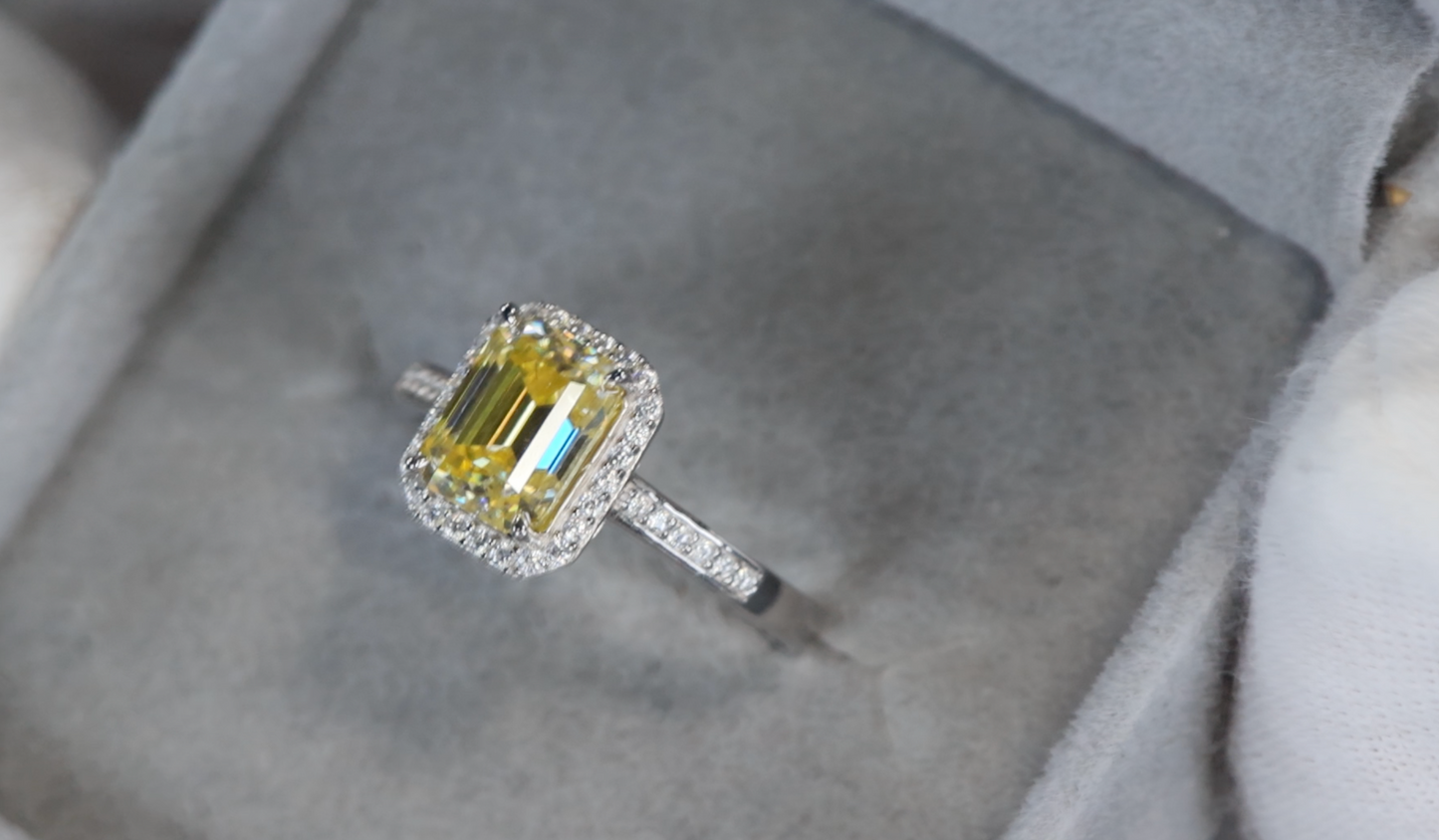 Yellow Emerald Cut Moissanite Diamond Ring