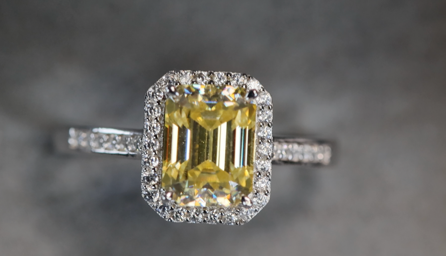 Yellow Emerald Cut Moissanite Diamond Ring