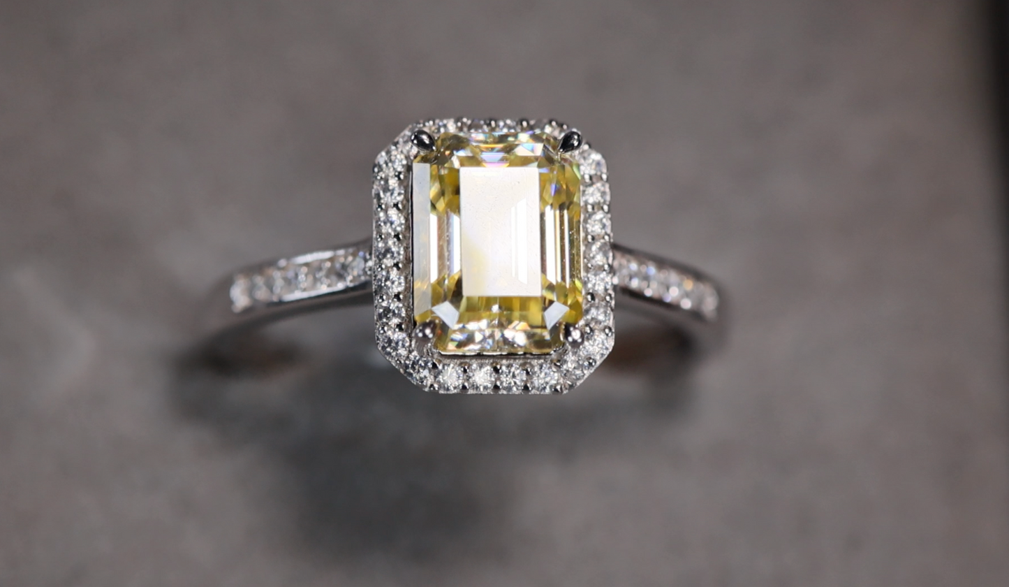 Yellow Emerald Cut Moissanite Diamond Ring