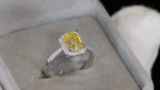 Yellow Emerald Cut Moissanite Diamond Ring