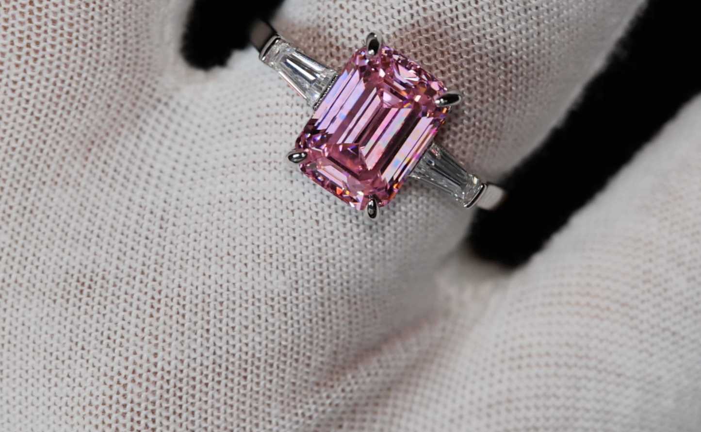 Pink Emerald Cut Diamond Ring