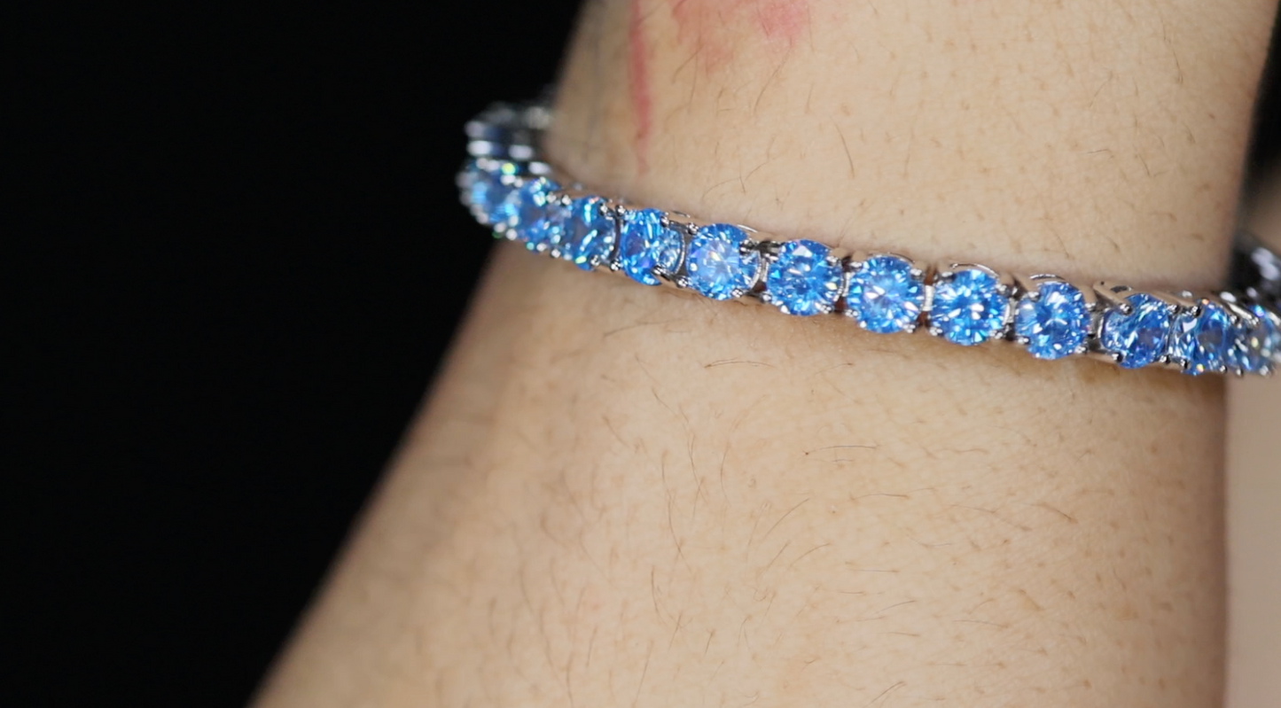 Aquamarine Blue Diamond Tennis Bracelet