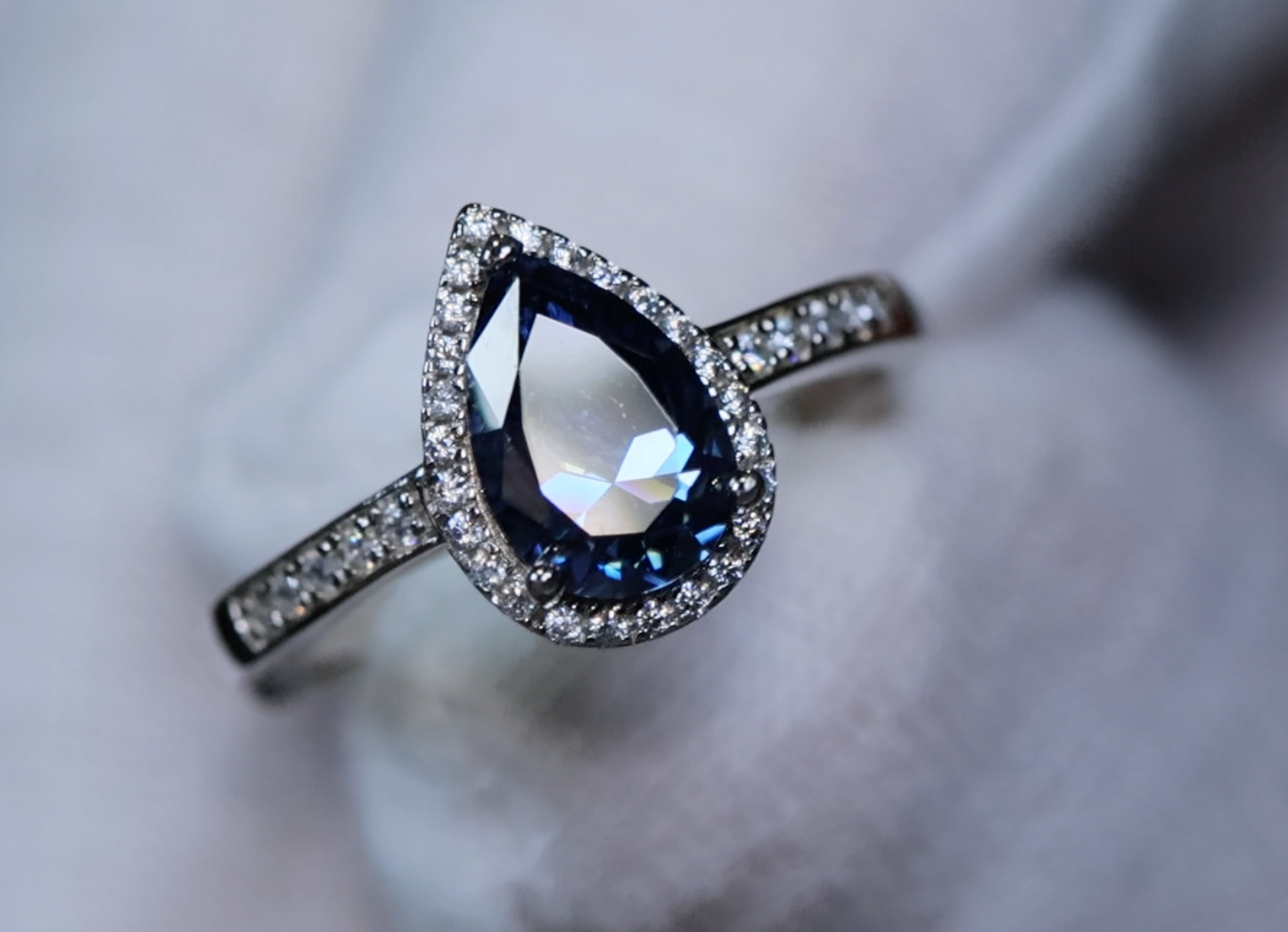 Sapphire Blue Moissanite Ring