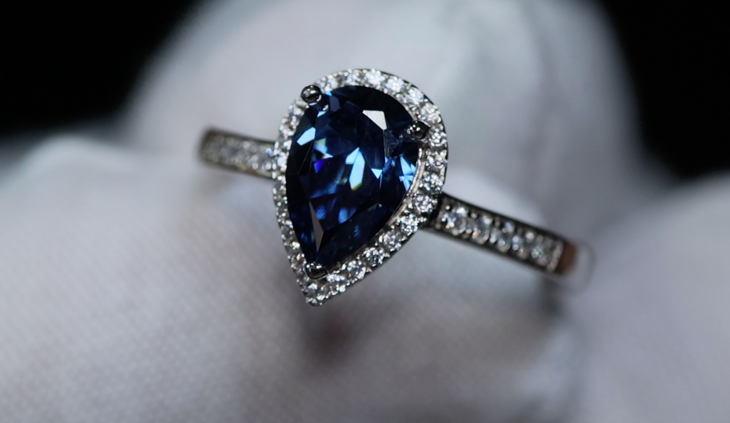 Sapphire Blue Moissanite Ring