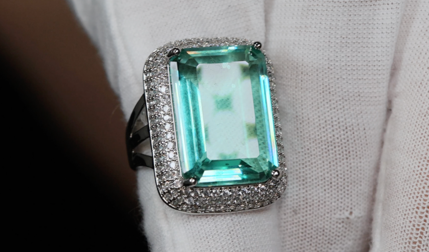 Womens Big Green Diamond Ring | Green Baguette Diamond Ring