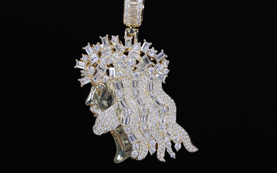 Gold Baguette Diamond Jesus Face Pendant | Mens Gold Iced Out Jesus Piece