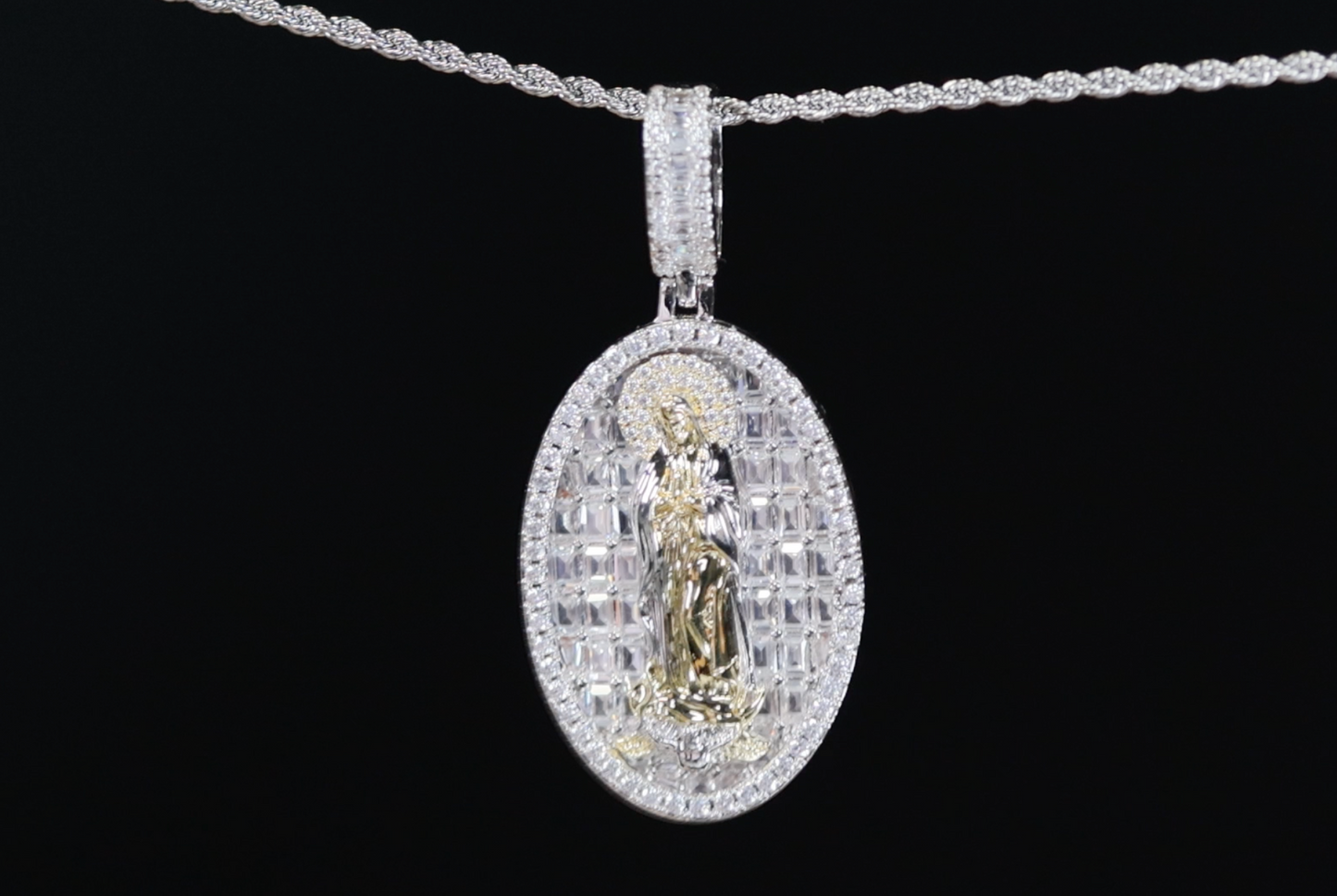 Diamond Virgin Mary Pendant | Baguette Virgin Mary Pendant