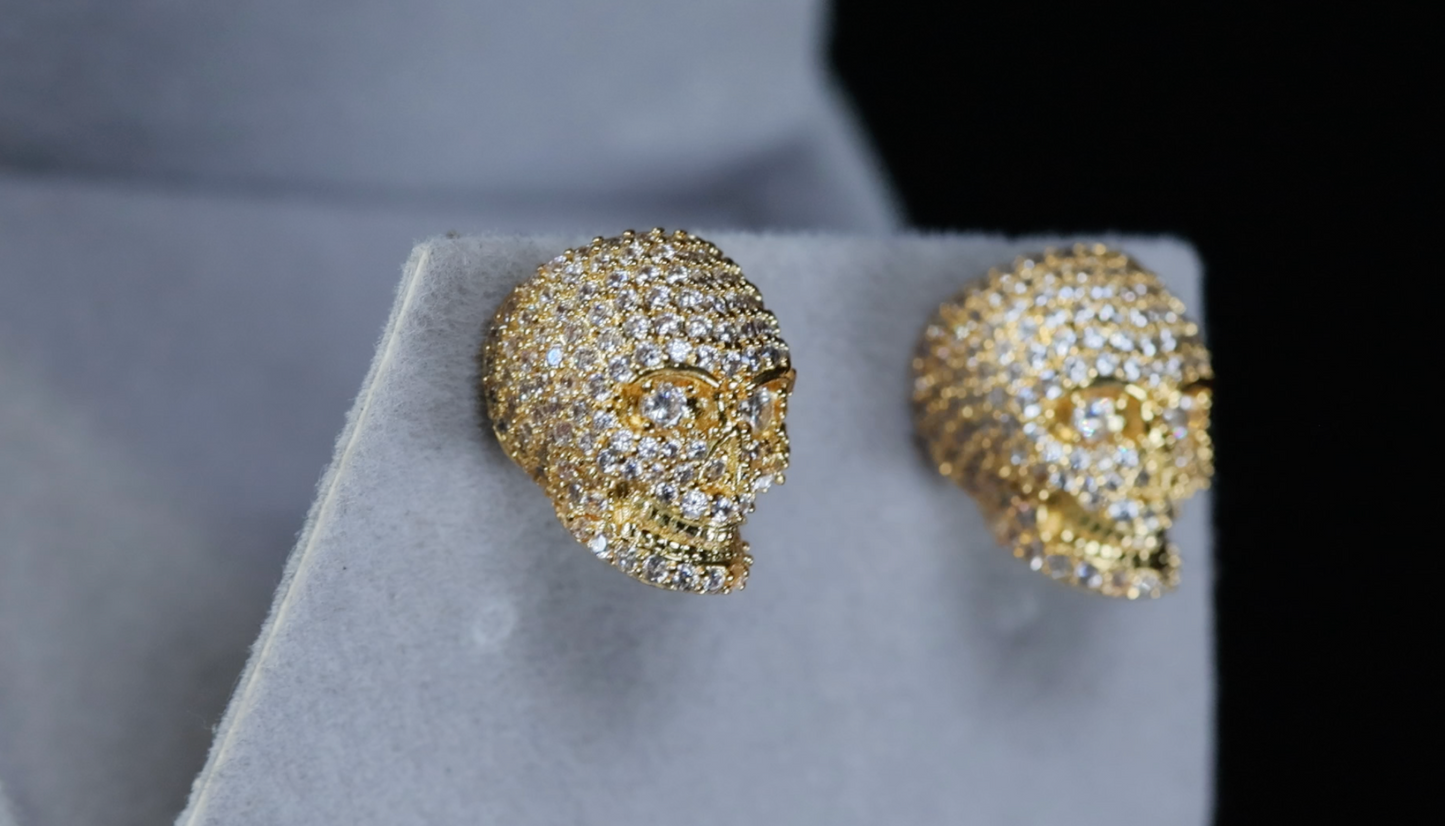 Gold Skull diamond ear studs