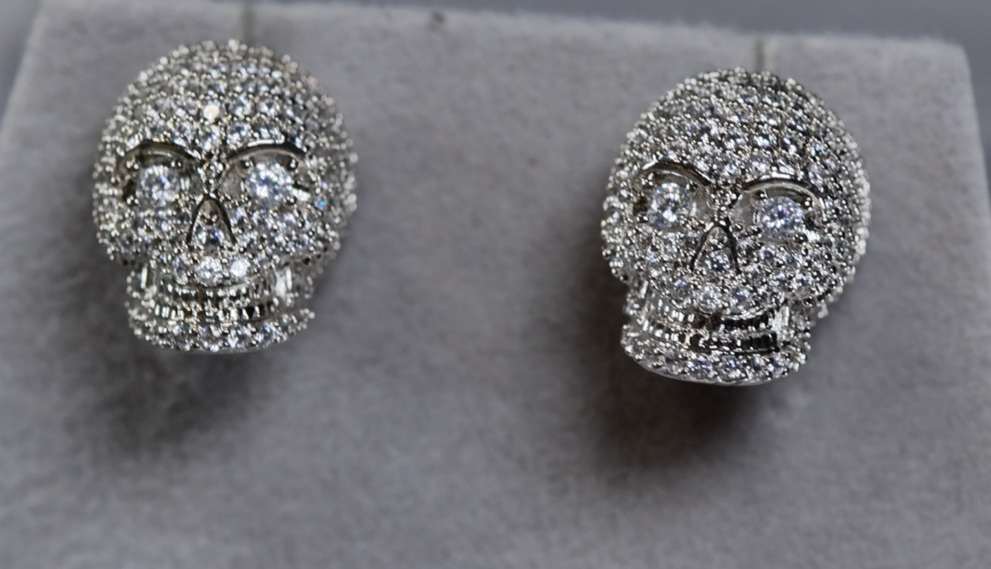 silver Diamond skull ear studs