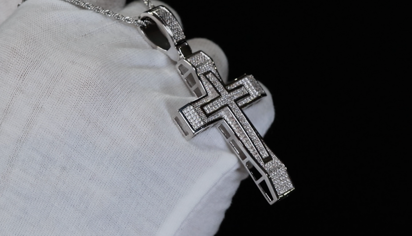 Mens Big Iced Cross Pendant