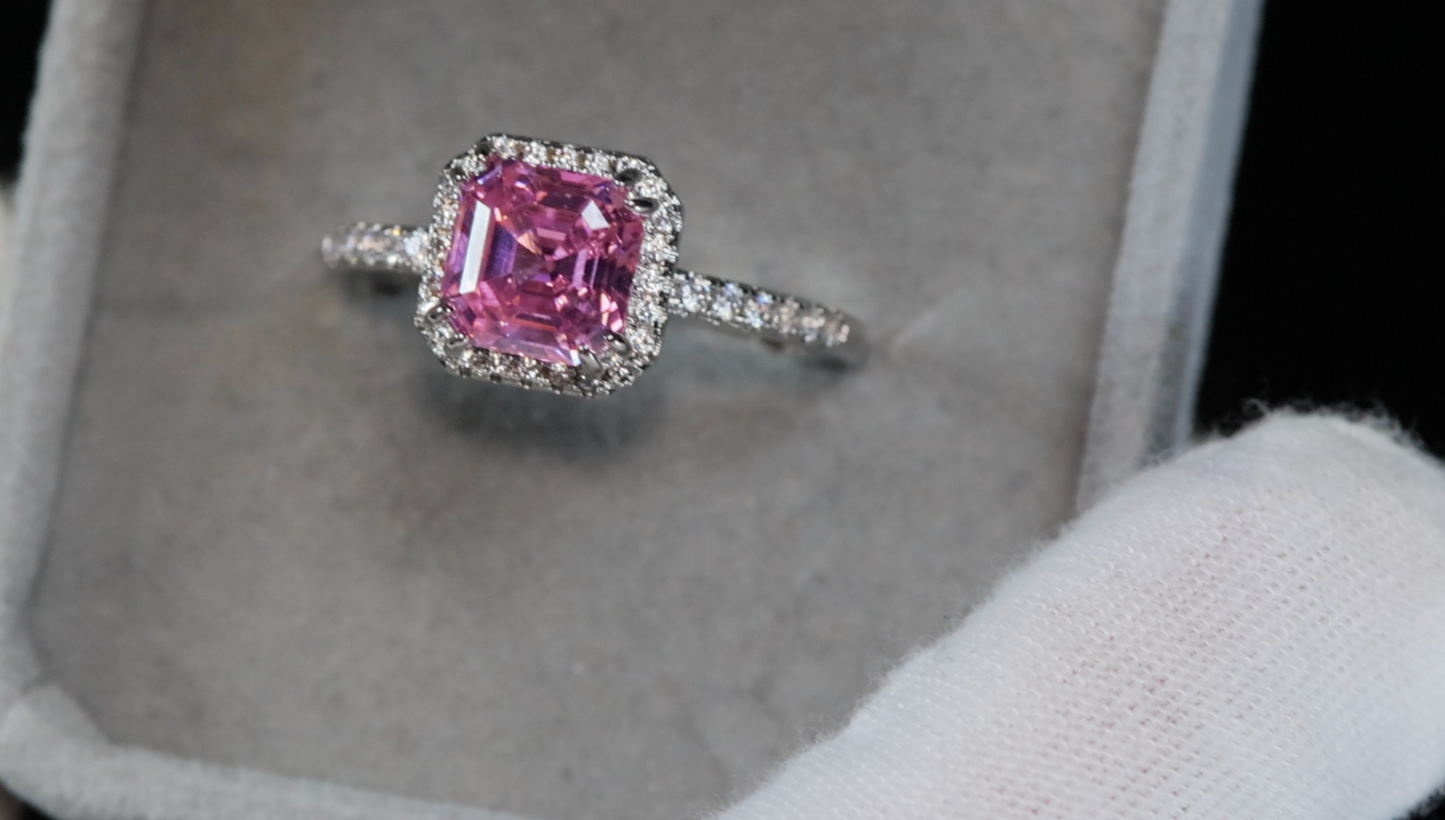 Pink Asscher Cut Diamond Ring