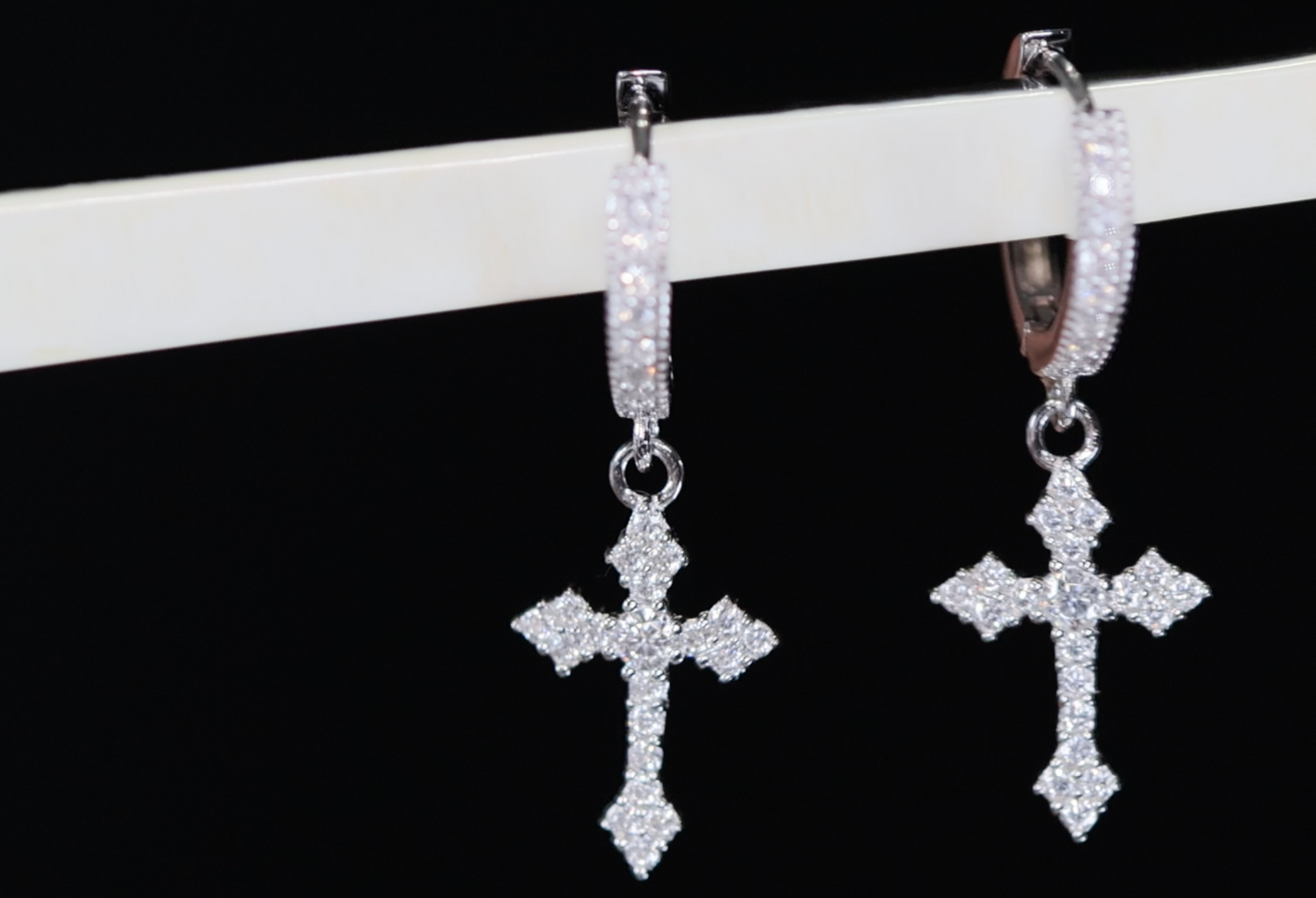 Moissanite Diamond Hoop Cross Earrings