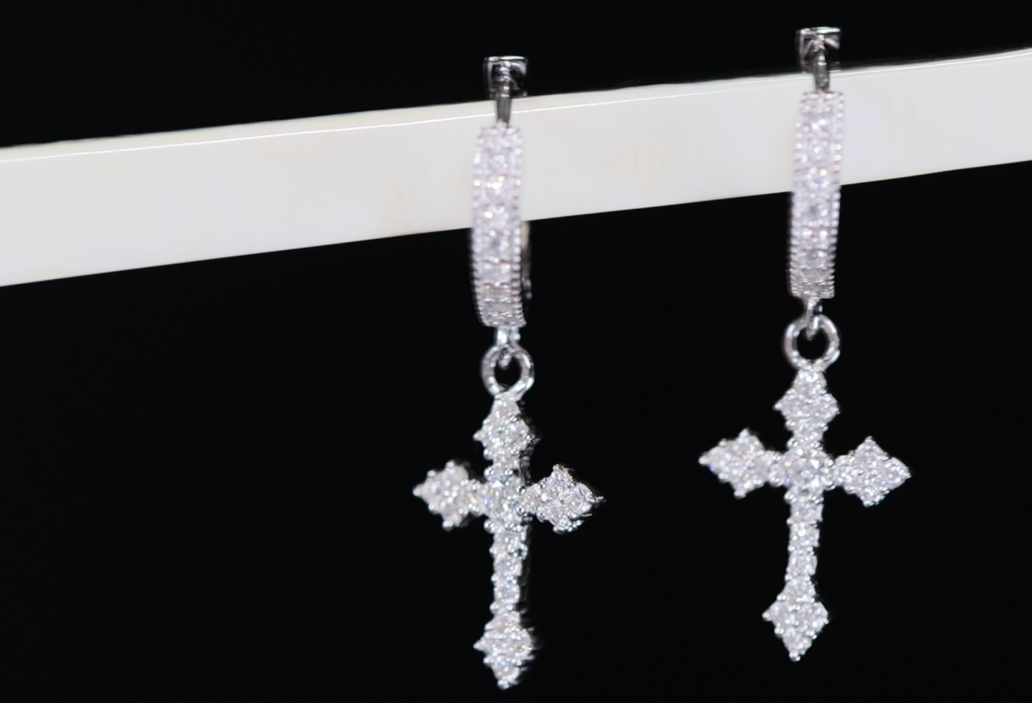 Moissanite Diamond Hoop Cross Earrings