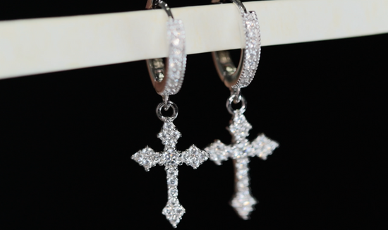 Mens Moissanite Hoop Cross Earrings