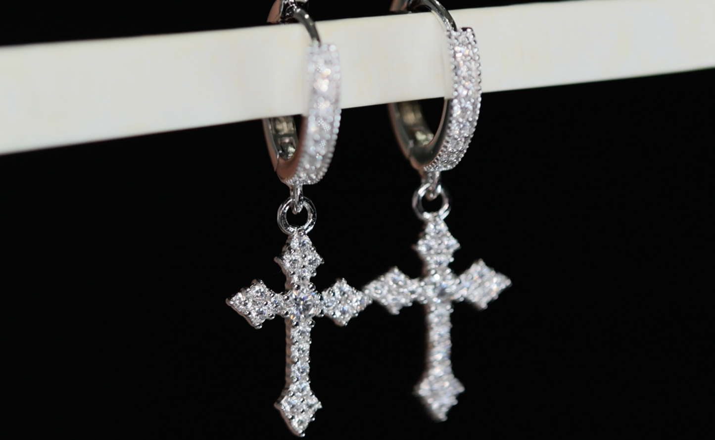 Moissanite Hoop Cross Earrings