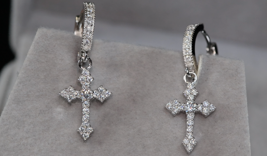 Mens Diamond Cross Earrings