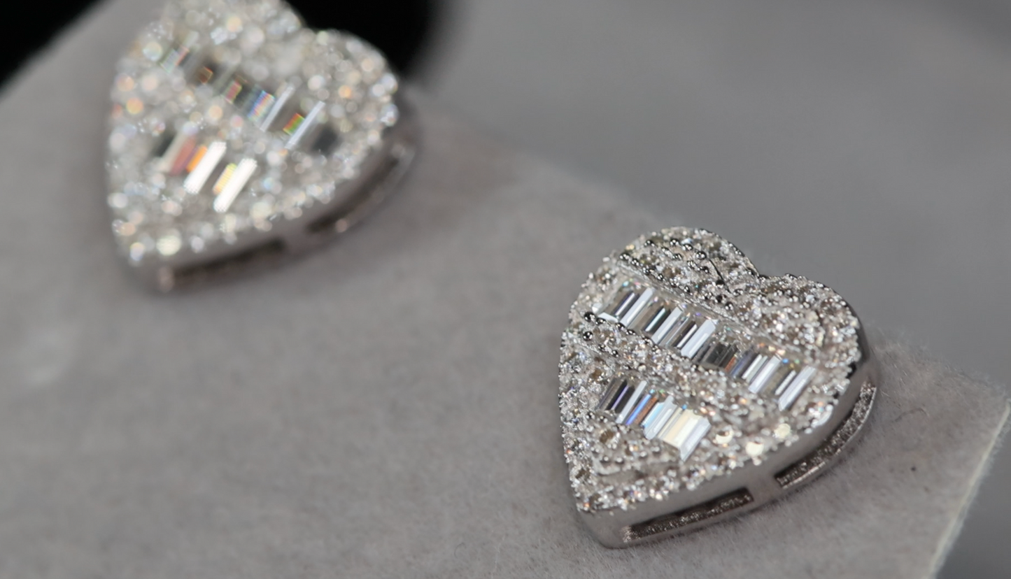 Moissanite Diamond Heart Ear Studs