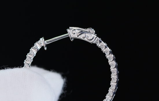 Womens Silver Diamond Hoop Earrings