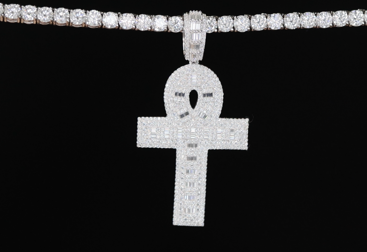 Moissanite Baguette Diamond Ankh Pendant