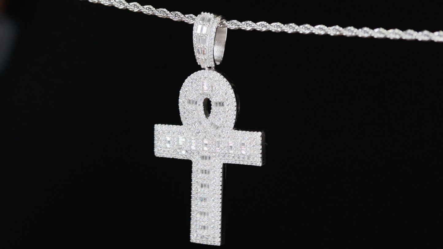 Baguette Cut Diamond Ankh Pendant