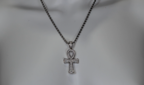 Silver Moissanite Diamond Ankh Pendant