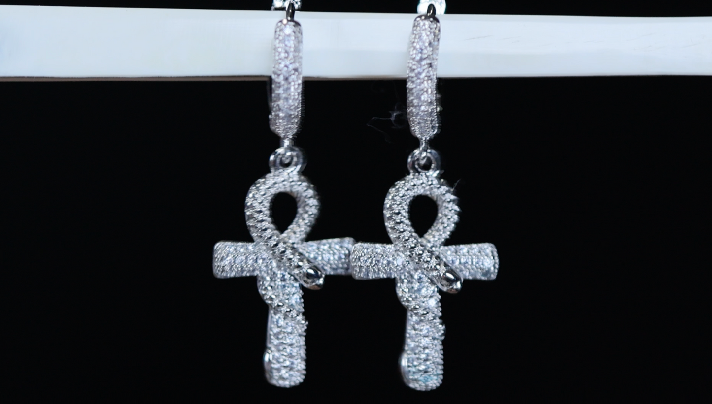 Iced Out Ankh Earrings