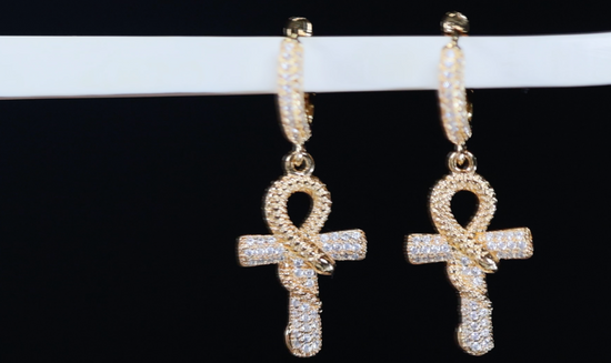 Hip Hop Diamond Ankh Earrings