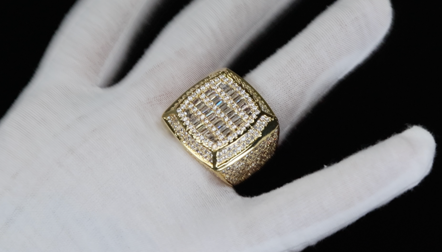 Mens Mens Big Gold Baguette Cut Diamond Ring