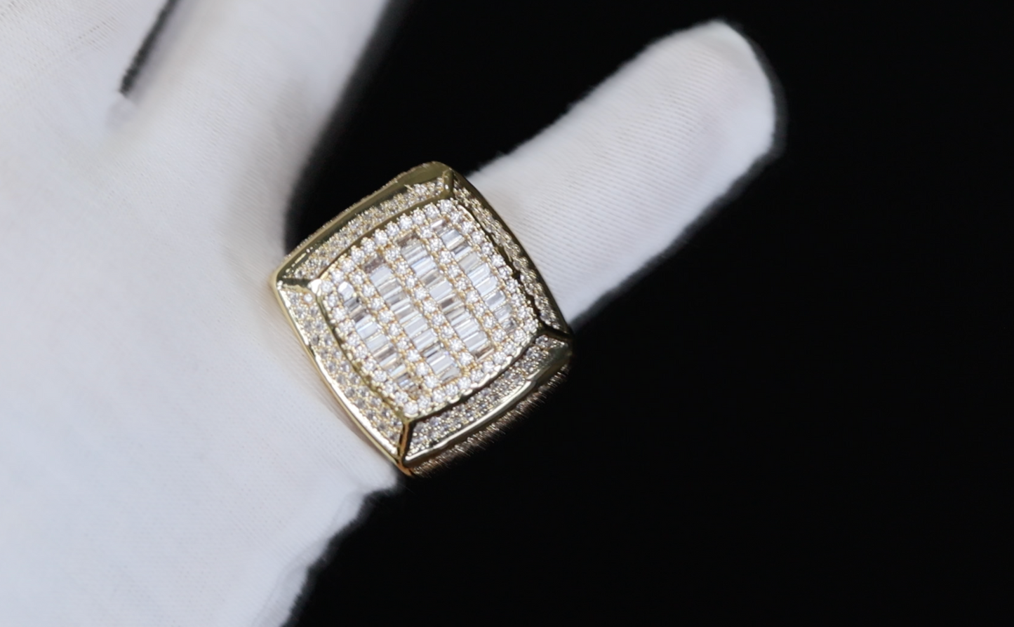 Mens Mens Big Gold Baguette Cut Diamond Ring