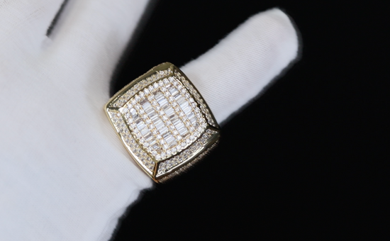 Mens Mens Big Gold Baguette Cut Diamond Ring