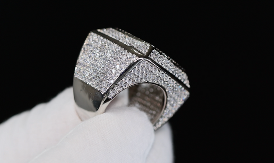 Mens Big Silver Baguette Ring