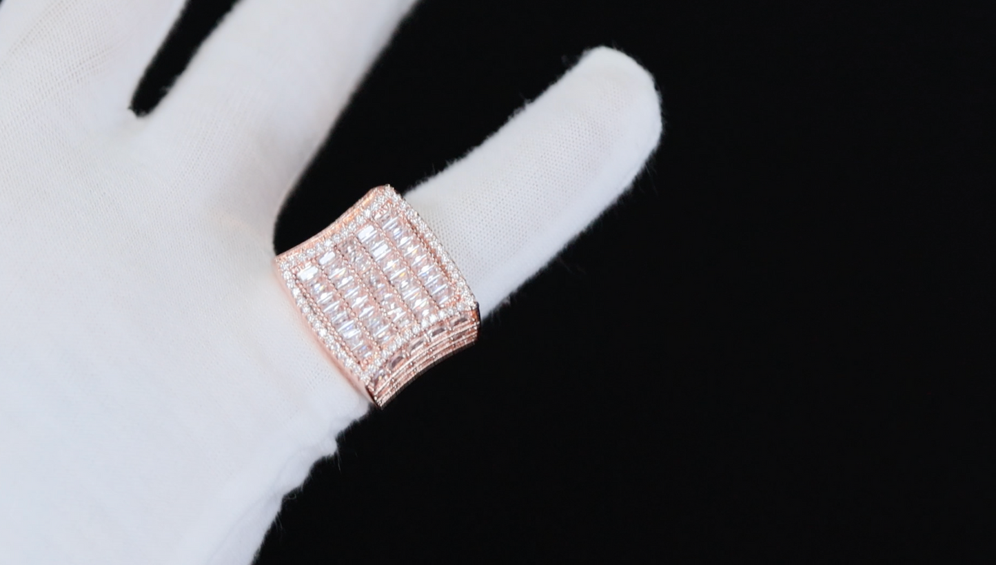 Mens Big Rose Gold Baguette Diamond Ring