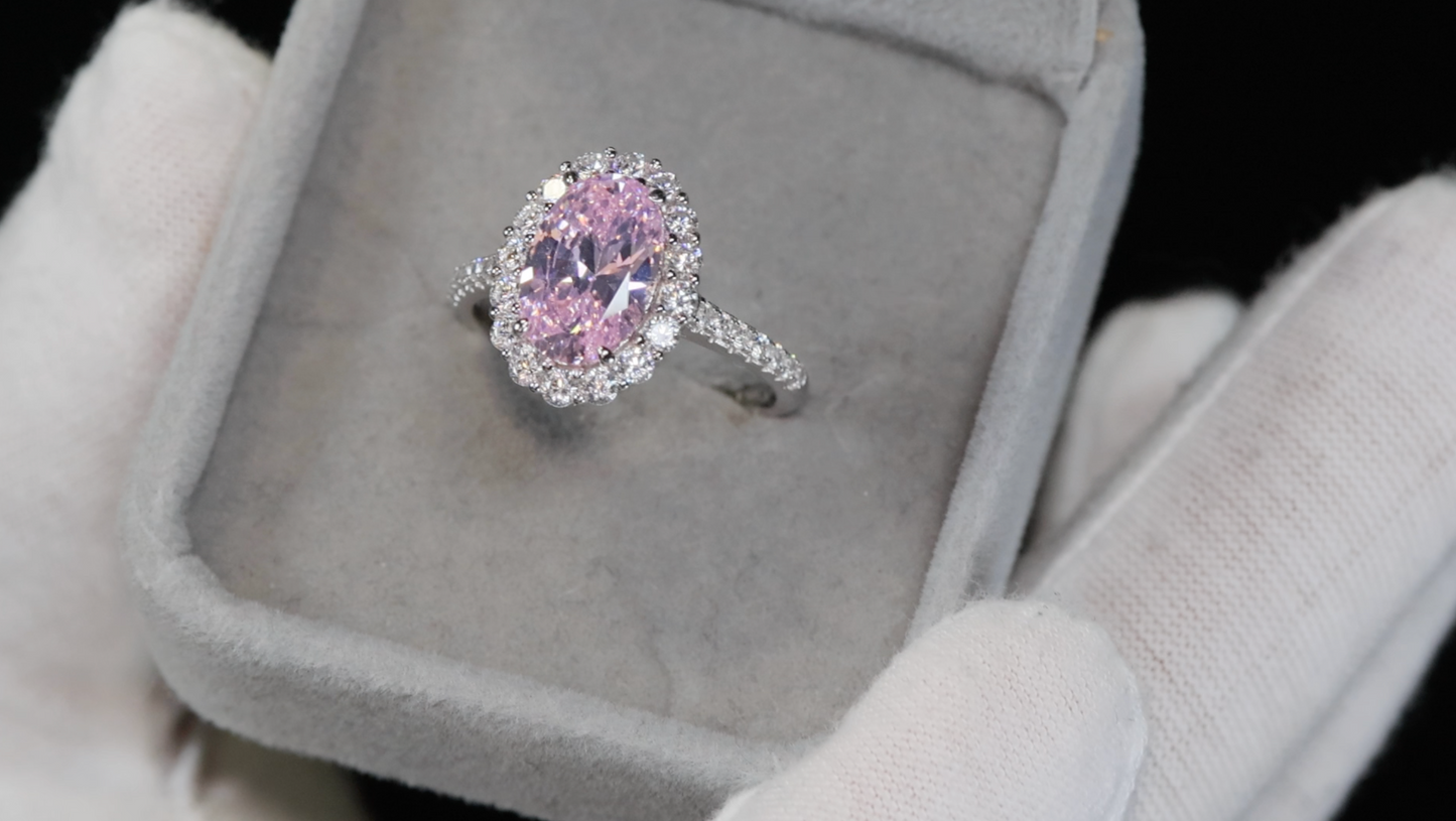 Womens Pink Oval Lab Diamond Ring