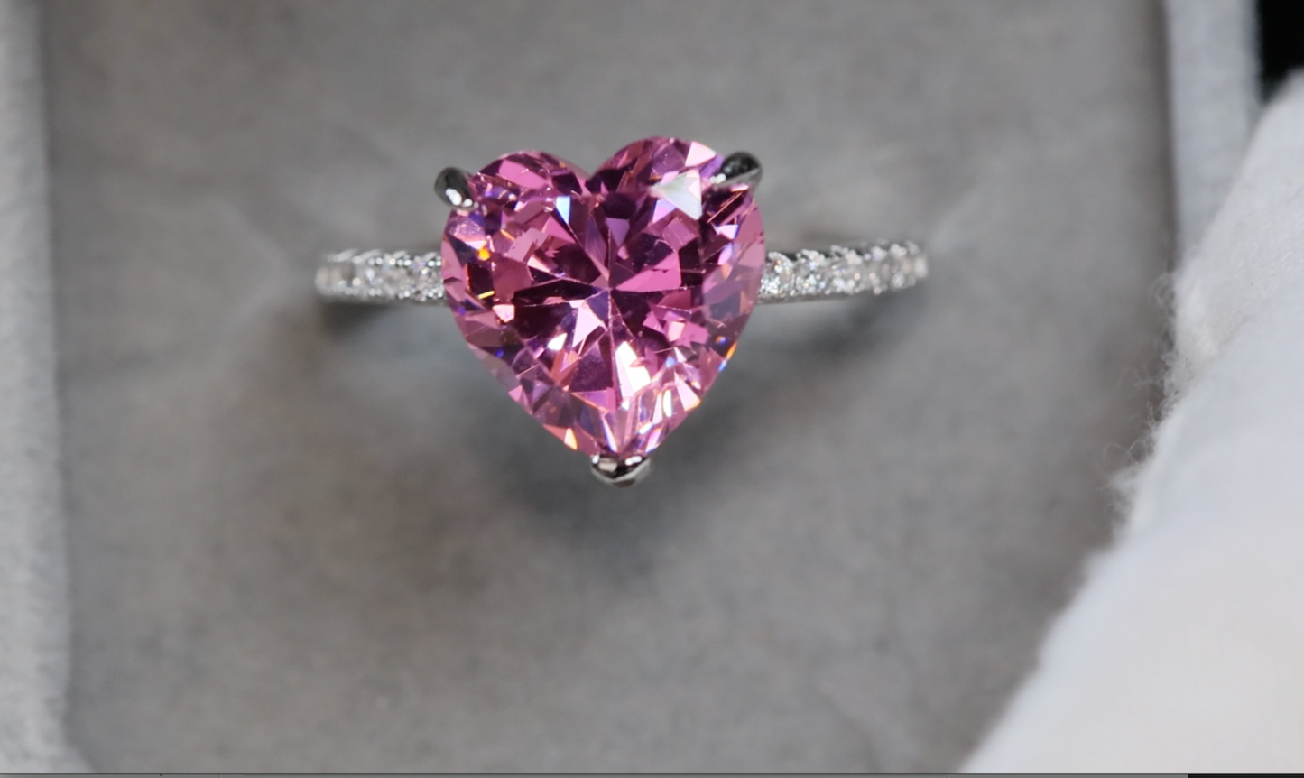 Pink Lab Heart Diamond Ring