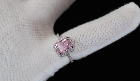 Womens Sterling Silver Pink Diamond Ring