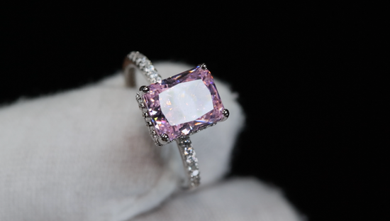 Pink Rectangle Diamond Ring