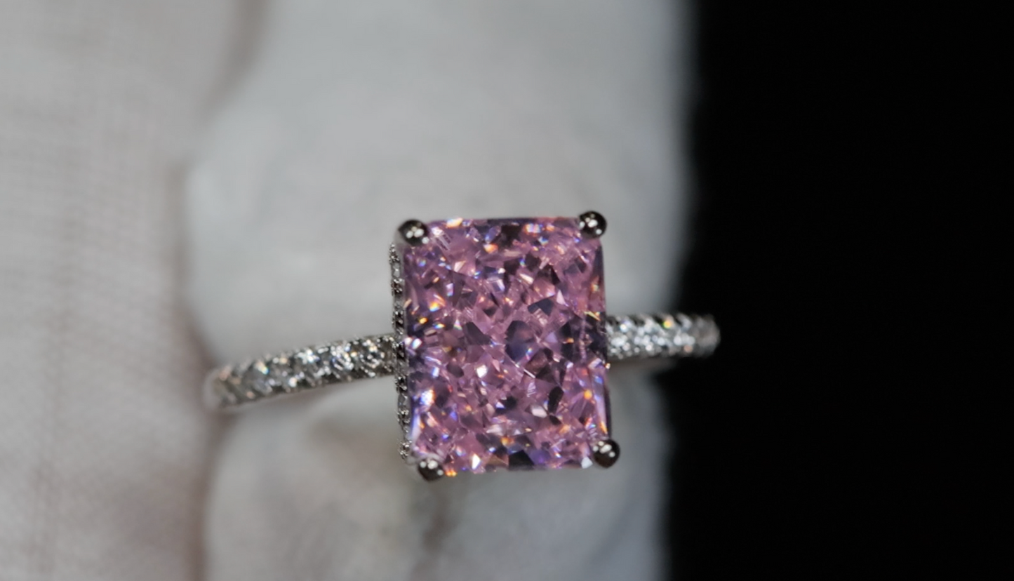 Pink Rectangle Diamond Ring