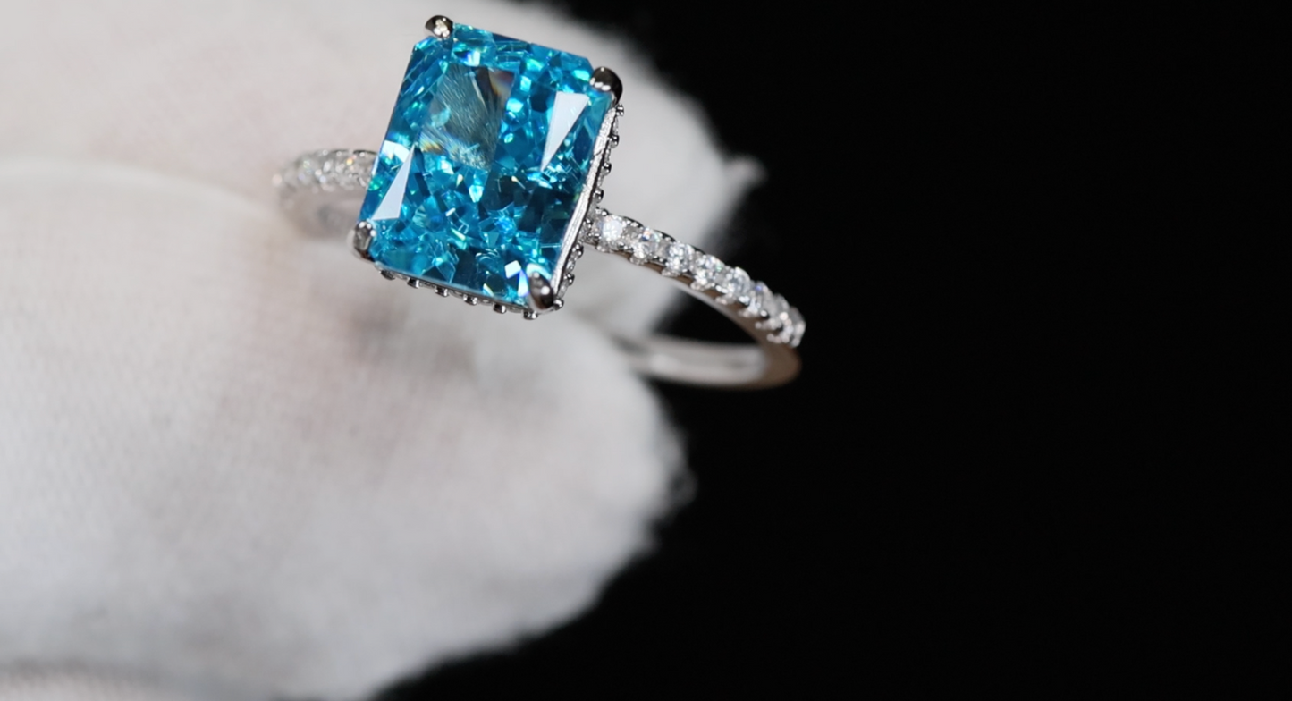 Womens Blue Lab Grown Diamond Engagement Ring