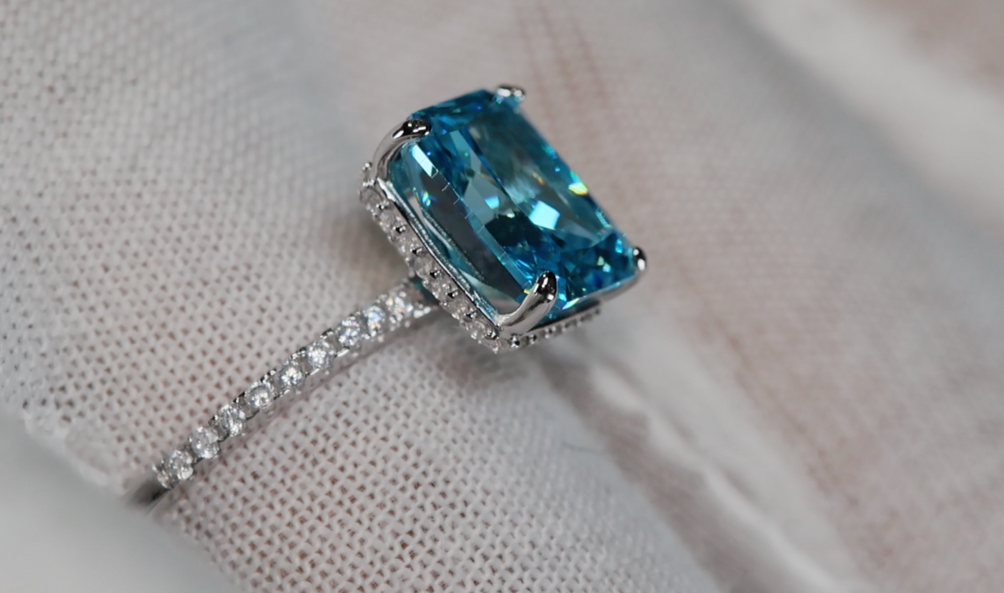 Womens Blue Radiant Cut Diamond Ring