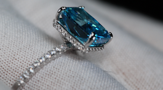 Womens Blue Radiant Cut Diamond Ring