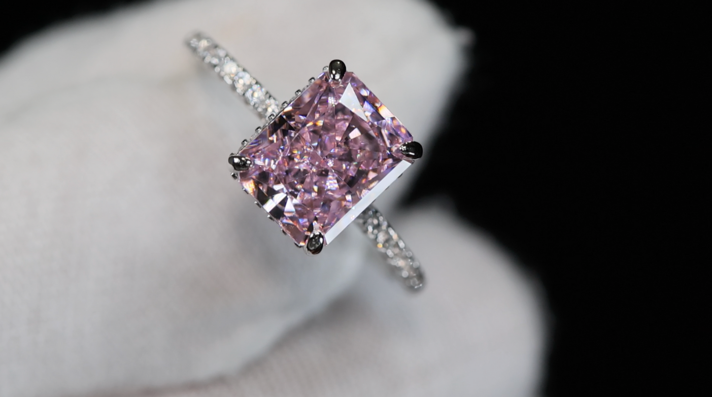 Womens Pink Crushed Ice Diamond Ring