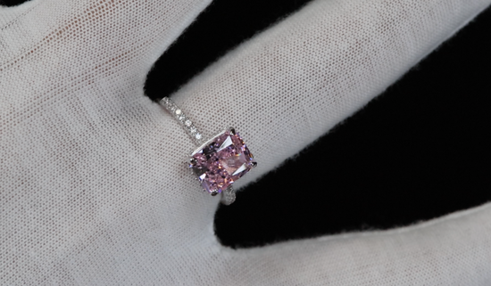 Womens Silver Pink Diamond Ring