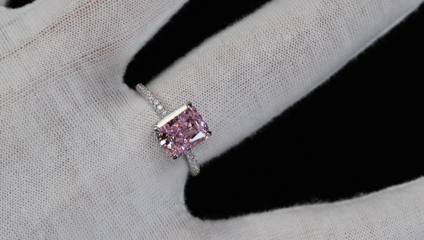 Womens Pink Crushed Ice Diamond Ring