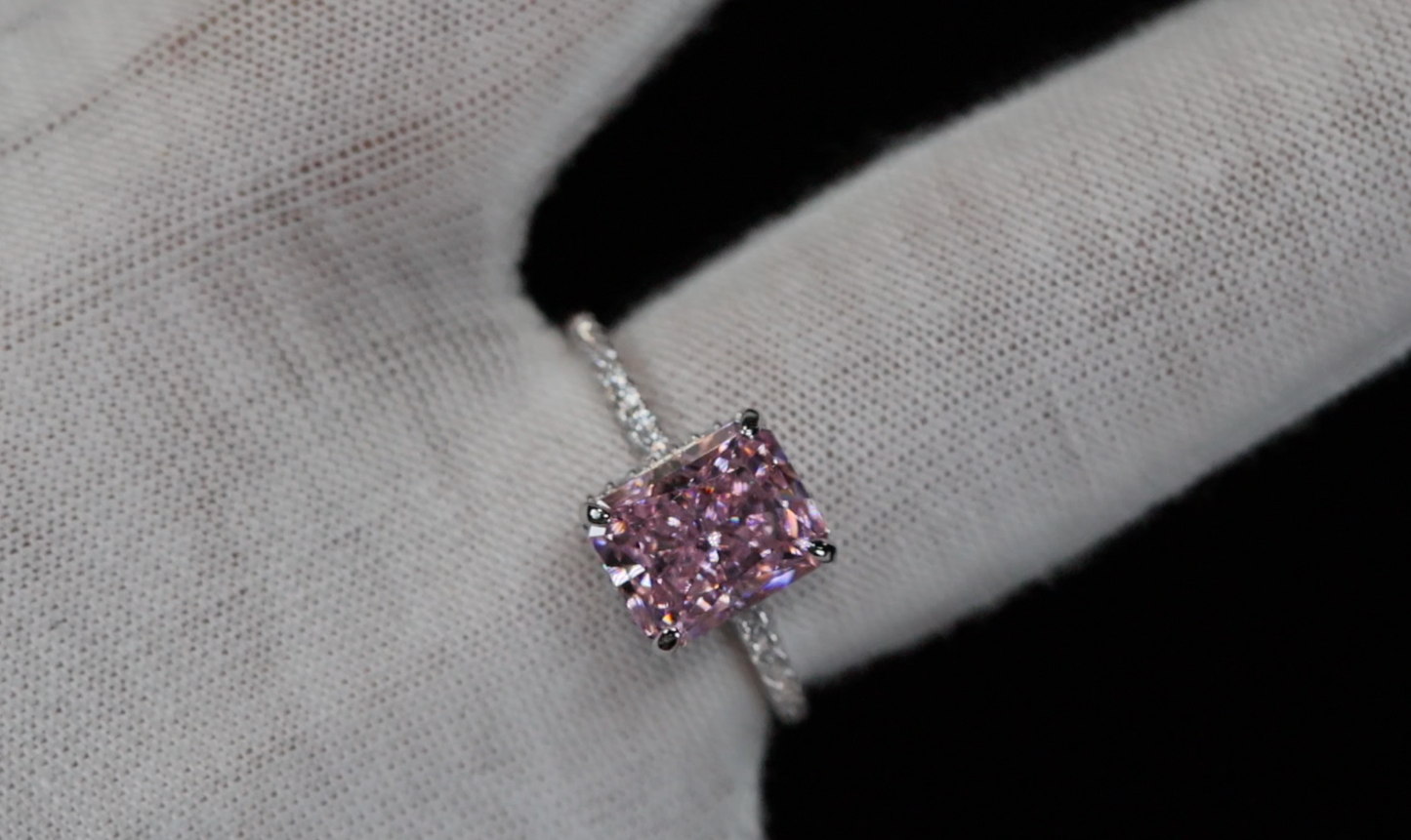 Womens Pink Crushed Ice Diamond Ring