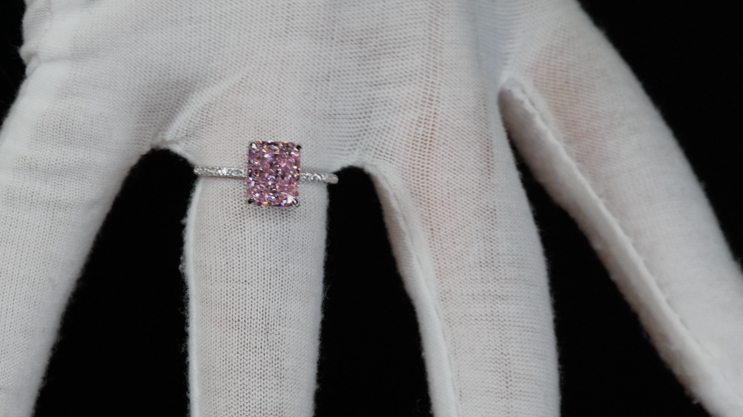 Womens Pink Crushed Ice Diamond Ring