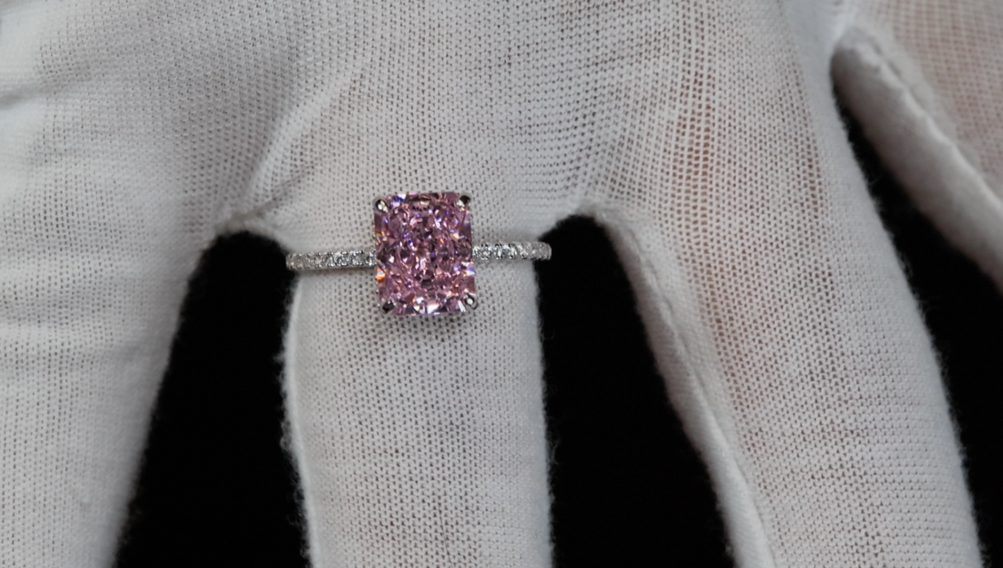 Womens 925 Sterling Silver Pink Diamond Ring