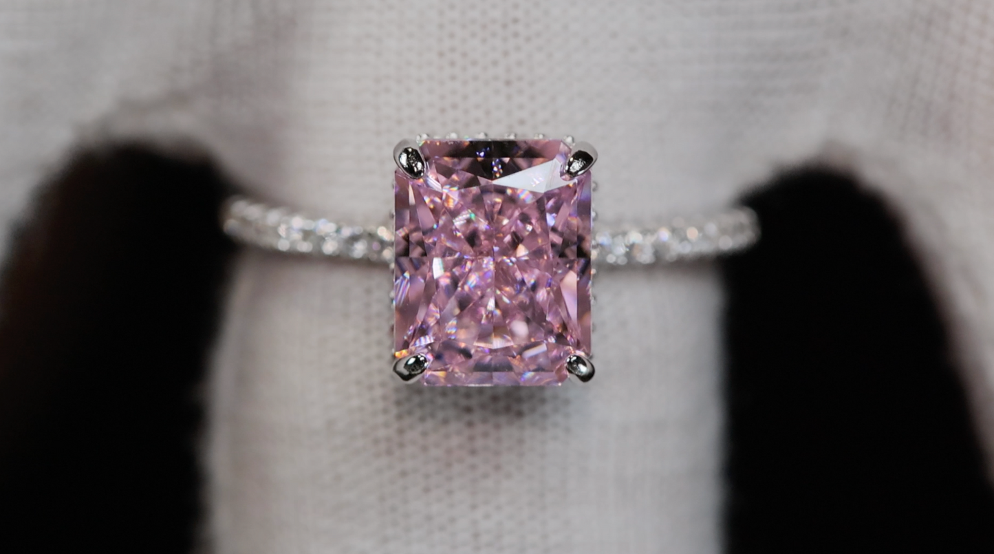 Womens Pink Crushed Diamond Ring