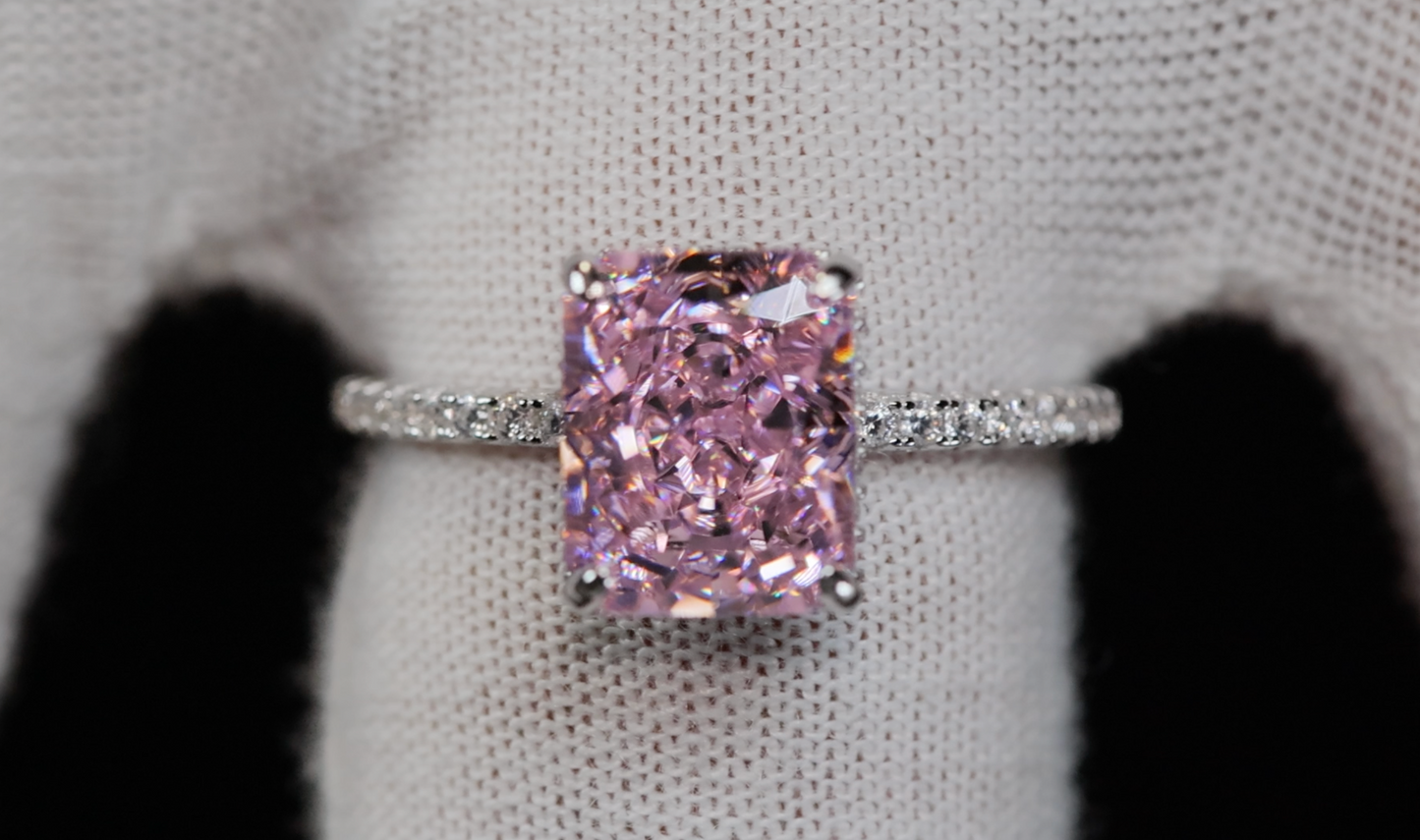 Womens Pink Crushed Ice Diamond Ring