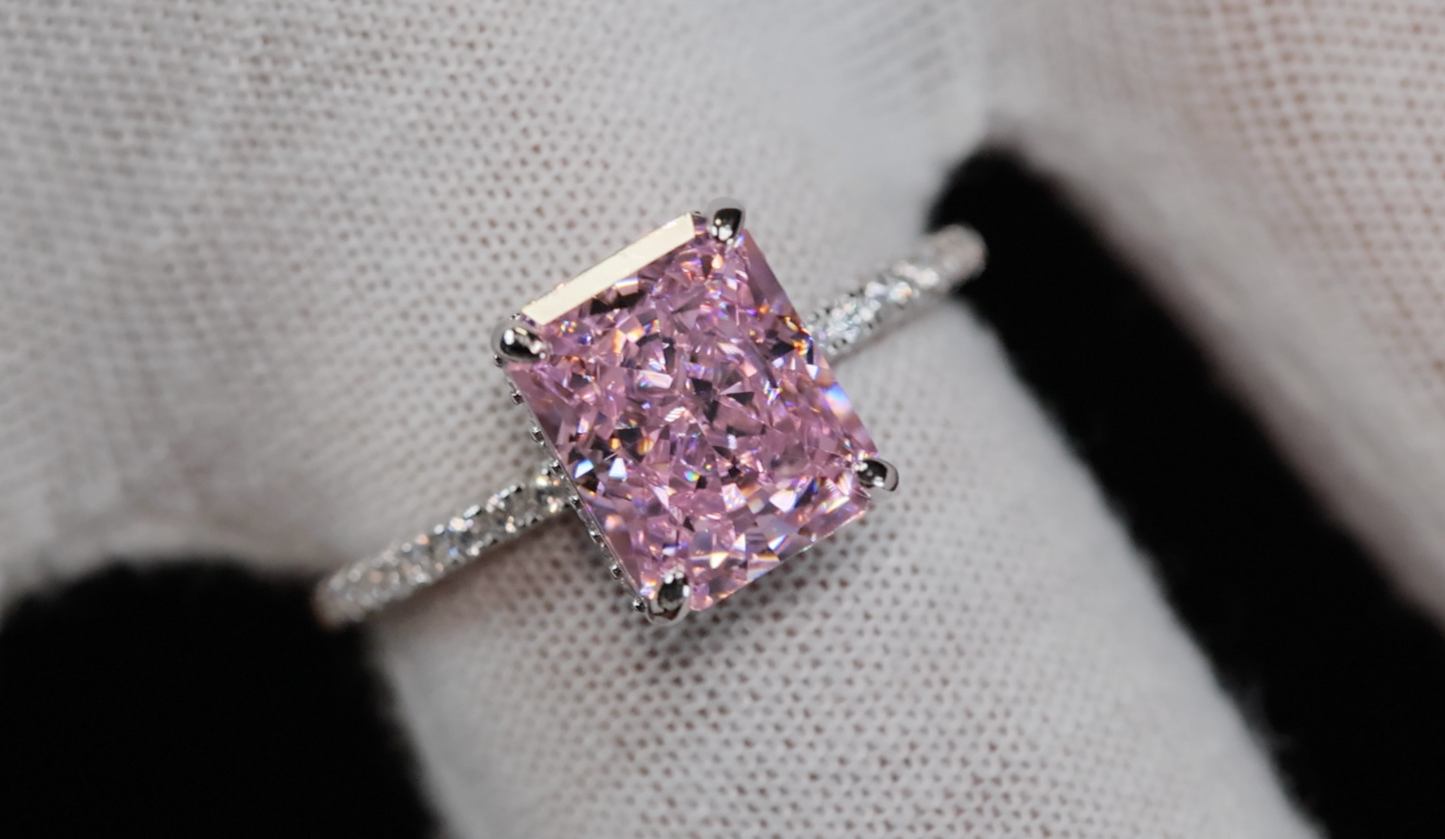 Womens Pink Crushed Ice Diamond Ring