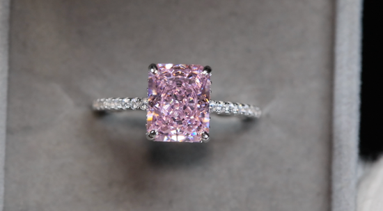 Womens Pink Radiant Cut Diamond Ring